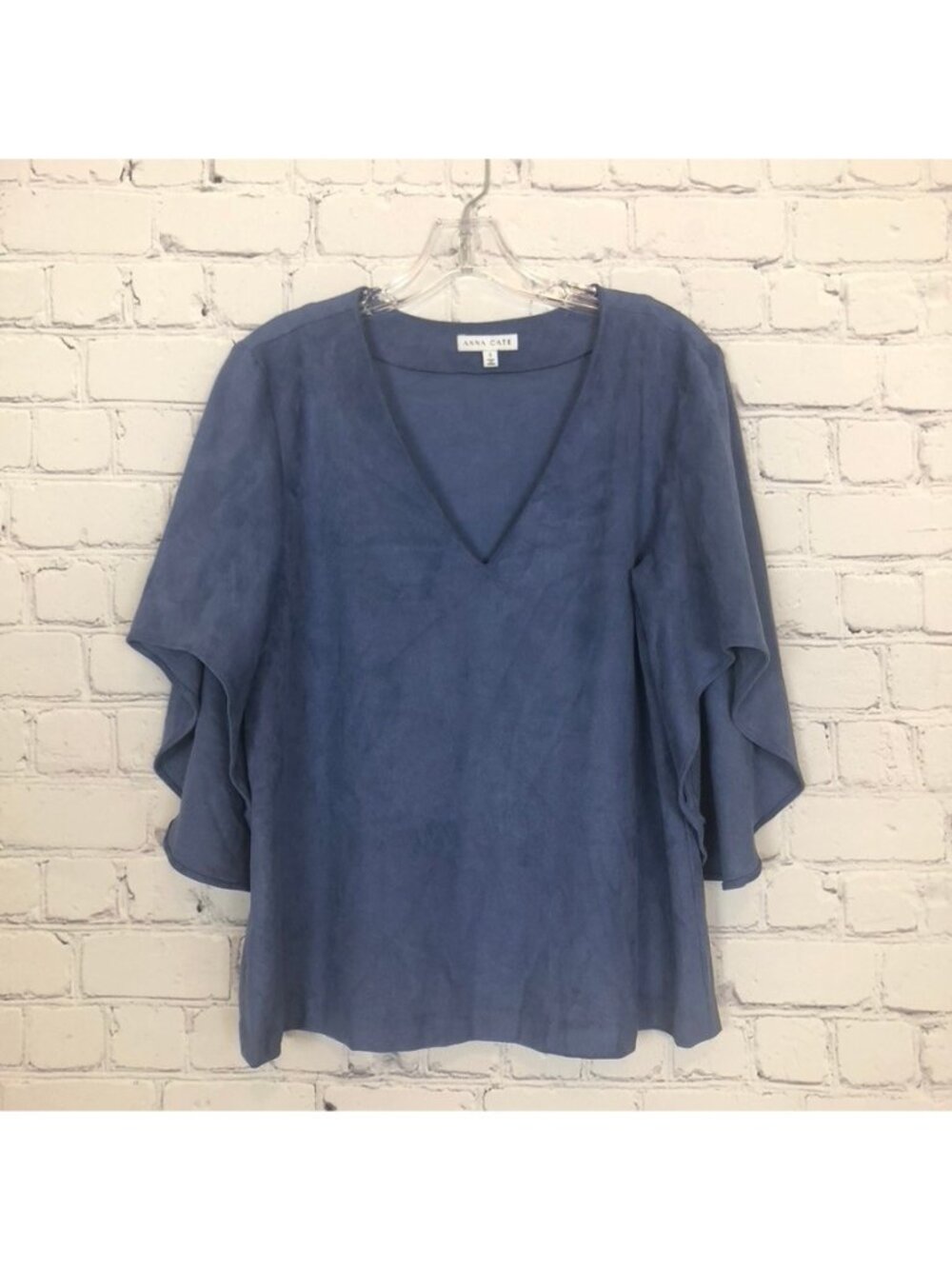 Anna Cate Blue Faux Suede Nina Blouse Size S